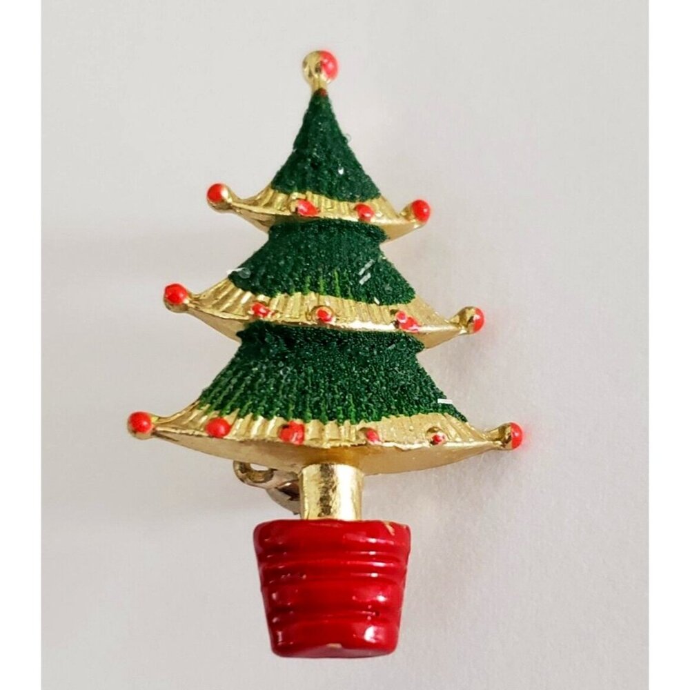 Christmas Tree Metal Brooch Pin Vintage